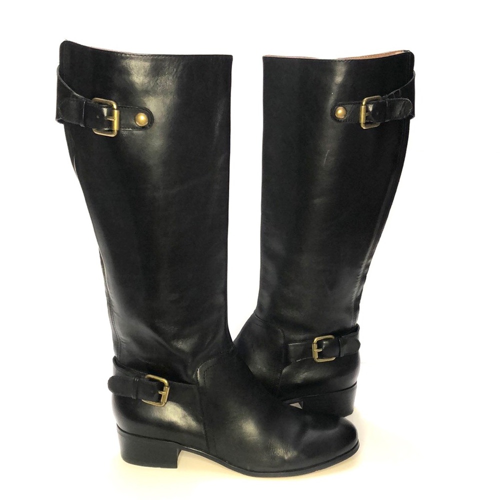 Corso Como Black Almond Toe Side Zip Back Gore Block Heel Leather Boots size 6.5 - Picture 6 of 17